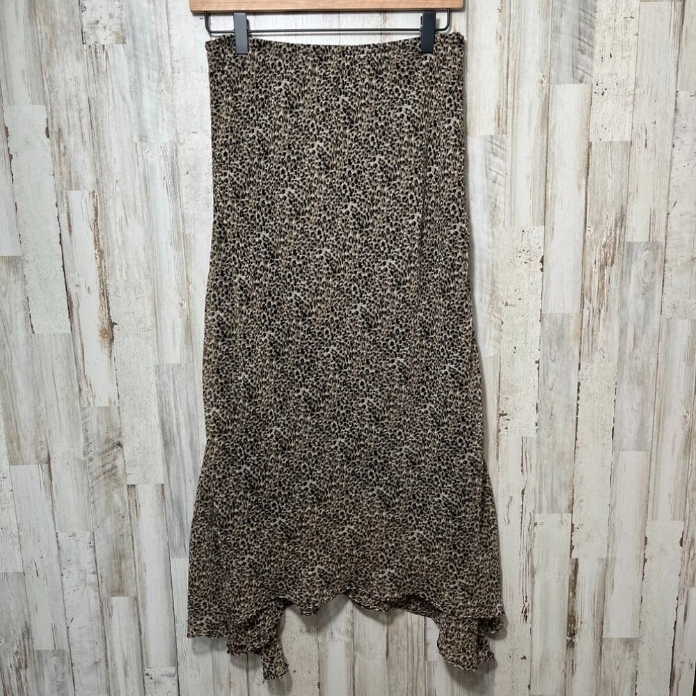 Vintage 90s Cheetah Leopard Print Midi Asymmetrical Skirt Womens Size Large